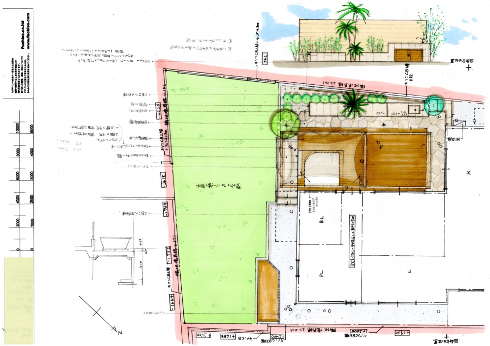 リゾート感いっぱいのジャグジーのあるお庭 図面 エクステリア 外構造園 工事 横浜 風知蒼